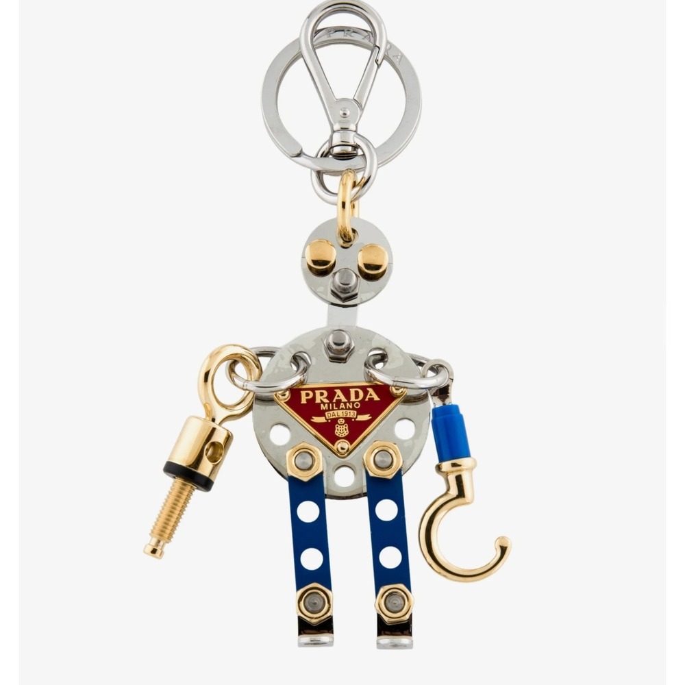 Prada Robot Keychain 2TR110 – Silver/Gold/Blue Metal Charm – New in Box – Rare